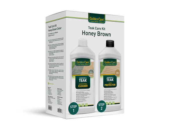 Golden Care Wood Care Kit avec Teak Cleaner et Teak Protector Honey Brown, 2 × 1000 ml