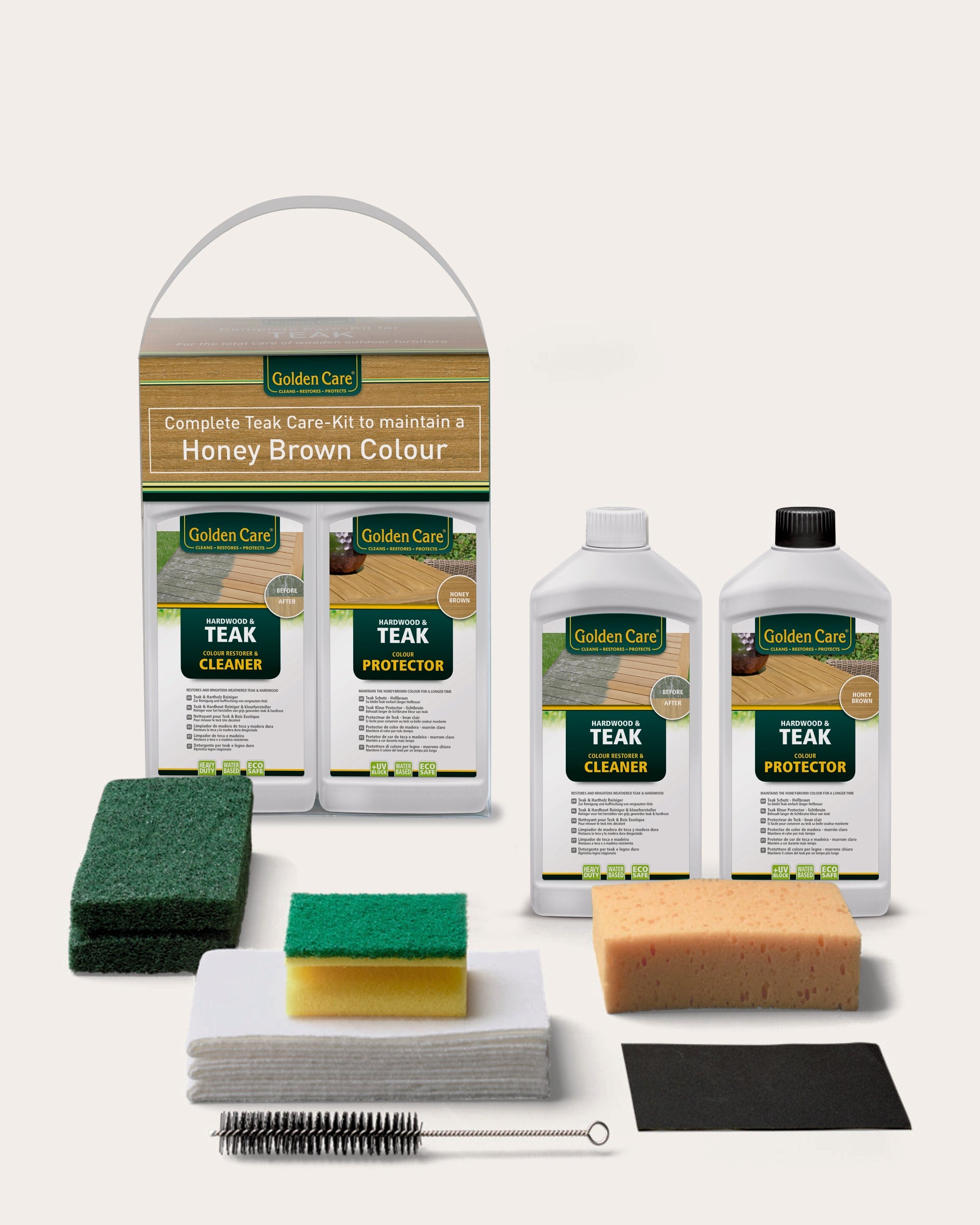 Golden Care Complete onderhoudskit voor teakhouten tuinmeubelen | Cleaner+protector